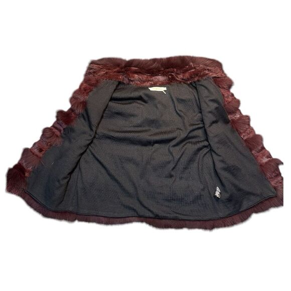 Tory Burch Blaire Burgundy Rabbit & Fox Fur Vest Size Large - Picture 7 of 9